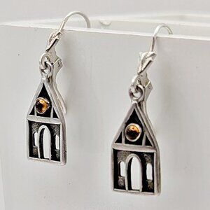 Church Earrings - Sterling Earrings with Amber Glass